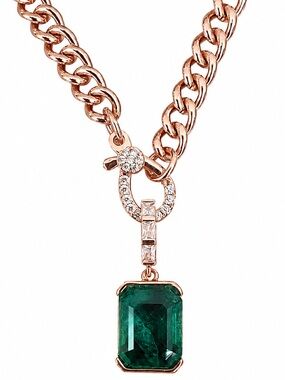 Bomb Party Nestled in Nature May Rose Gold Plated Pendant Necklace emerald
